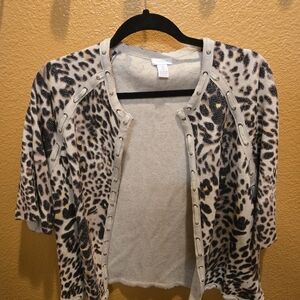 Chico's Leopard Print Cardigan - Black and Cream